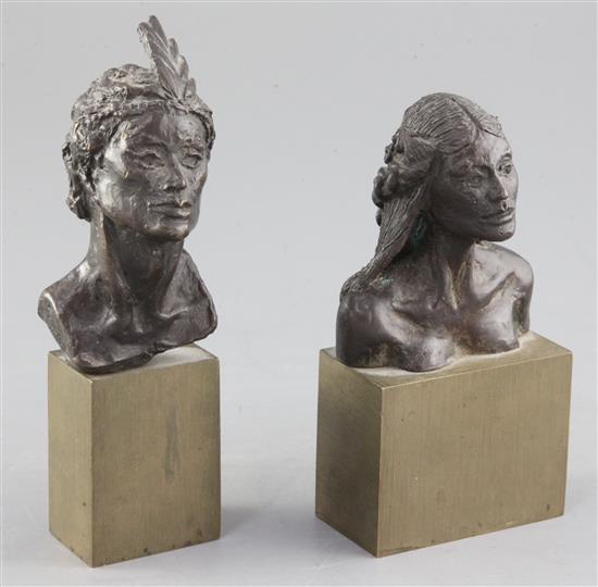§ Tom Merrifield (1933-). Two bronze busts of Rudolph Nureyev and Margot Fonteyn, height 6.25in and 5.5in.